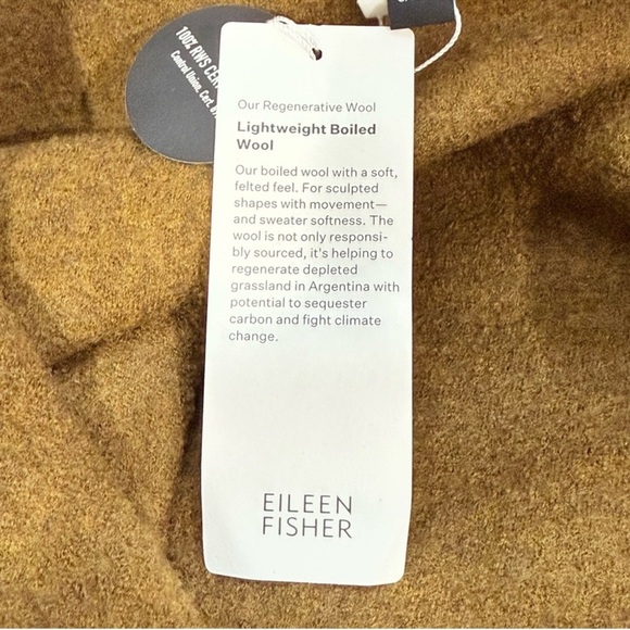 EILEEN FISHER Large Lightweight Boiled Wool Motorcycle Jacket GOLD LEAF NWT $388 - Picture 10 of 14